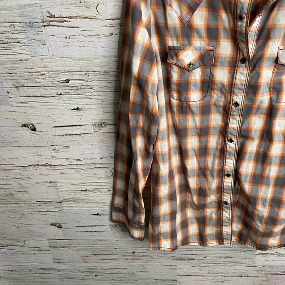 Wrangler brown red floral plaid blouse top size large western - Picture 2 of 14